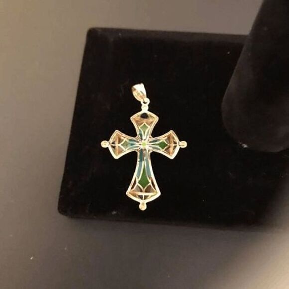 14k Gold Multi- Color Enamel Cross - Picture 5 of 13